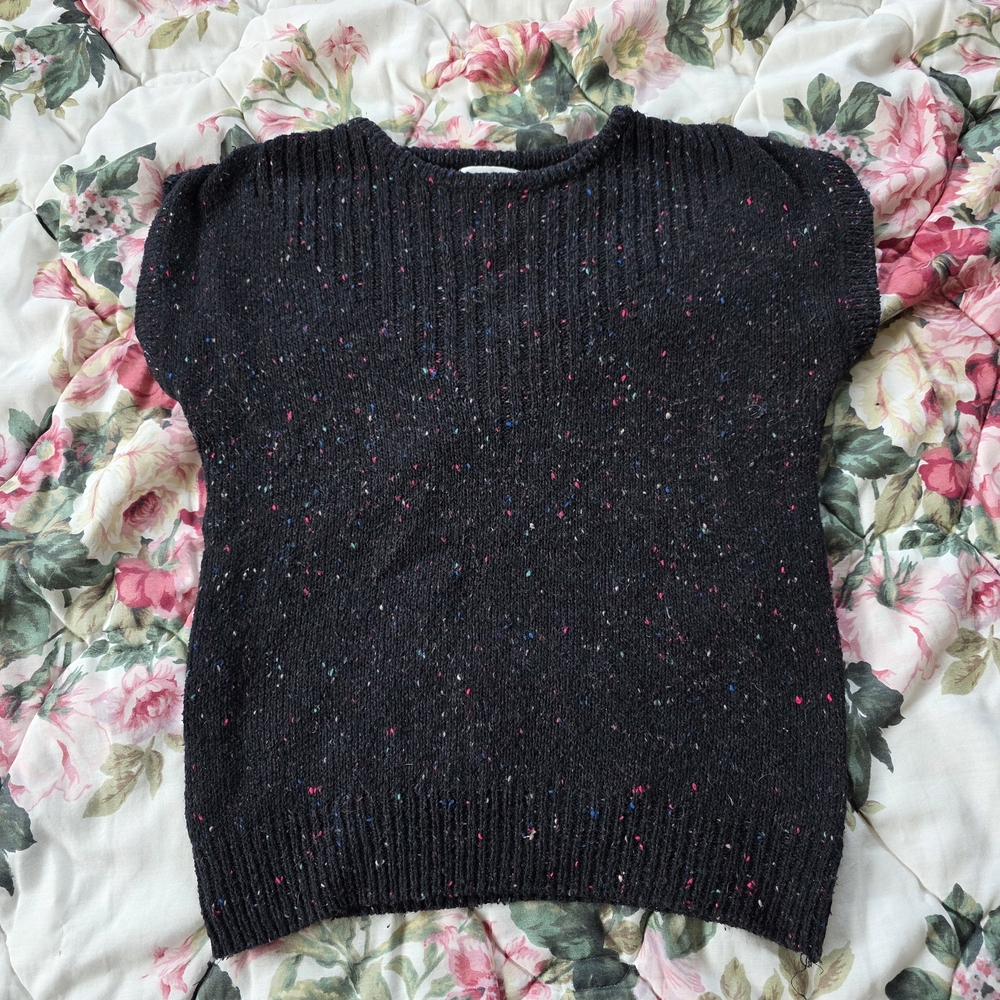 Vintage Black Silk Angora Sweater Vest M Speckled 90s